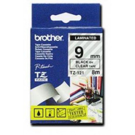 CINTA BROTHER ORIG.TZ121/E TRANSP./NEGRO 9MM