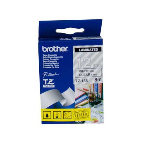 CINTA BROTHER ORIG.TZ135/E TRANSP./BLANCO 12MM