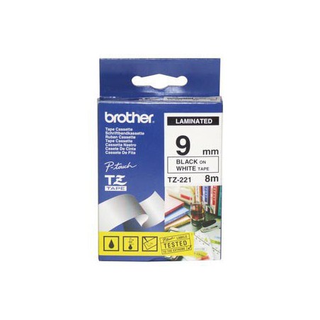 CINTA BROTHER ORIG.TZN221 BLANCO/NEGRO 9MM