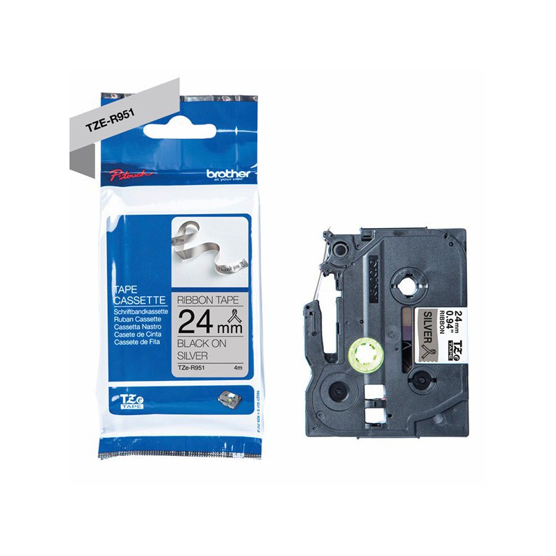 CINTA BROTHER ORIG.TZER951 NEGRO/PLATA NO ADHESI.12MM