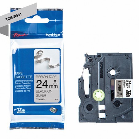 CINTA BROTHER ORIG.TZER951 NEGRO/PLATA NO ADHESI.12MM