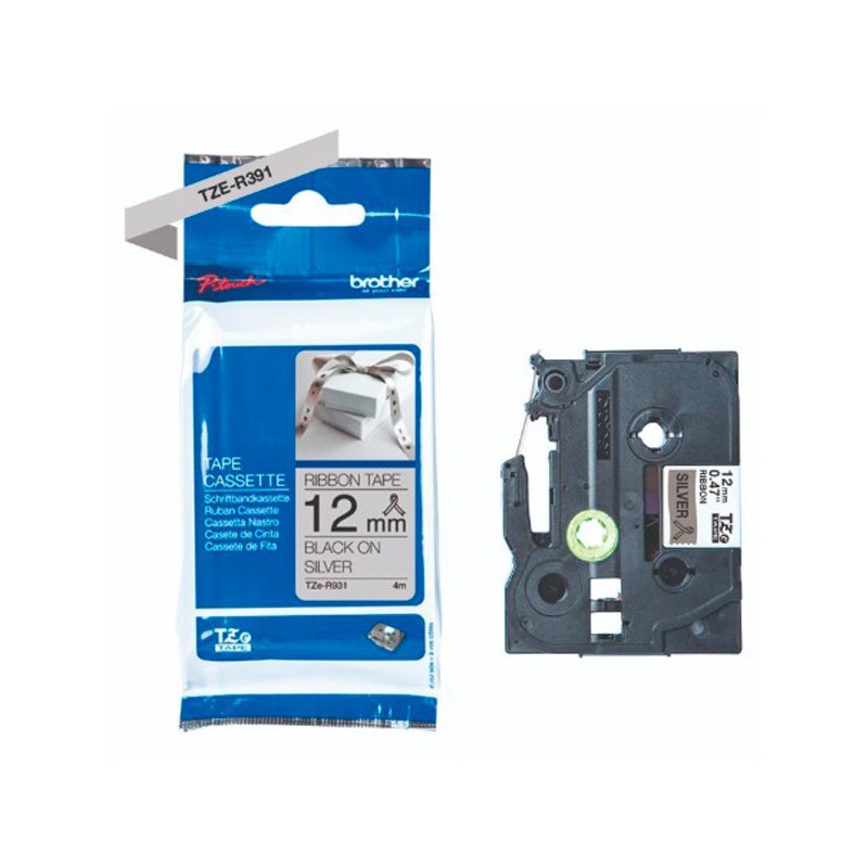 CINTA BROTHER ORIG.TZER931 NEGRO/PLATA NO ADHESI.12MM