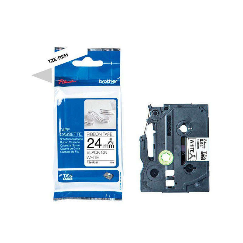 CINTA BROTHER ORIG.TZER251 NEGRO/BLANCO NO ADHESI.24MM