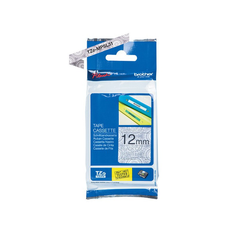 CINTA BROTHER ORIG.TZEMPSL31 BLANCA-PLATA GEOMETR/NEGRO 12MM