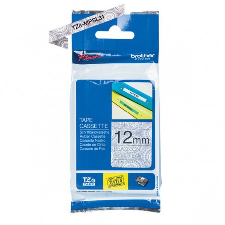 CINTA BROTHER ORIG.TZEMPSL31 BLANCA-PLATA GEOMETR/NEGRO 12MM