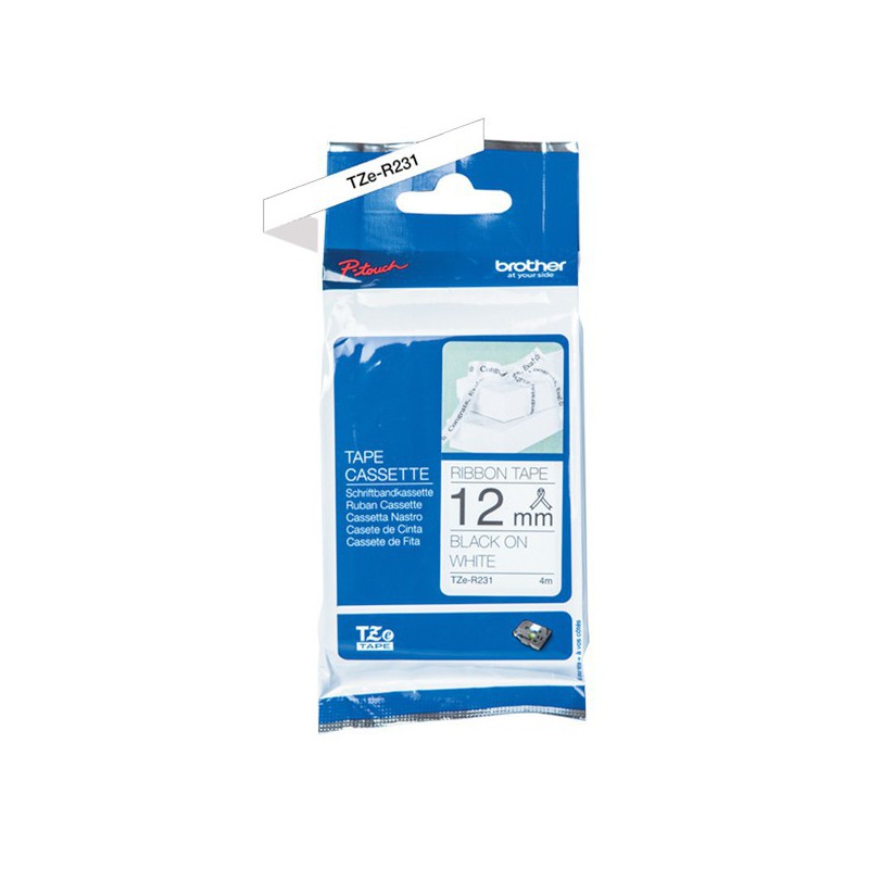 CINTA BROTHER ORIG.TZER231 BLANCO/NEGRO NO ADHESIVA 12MM