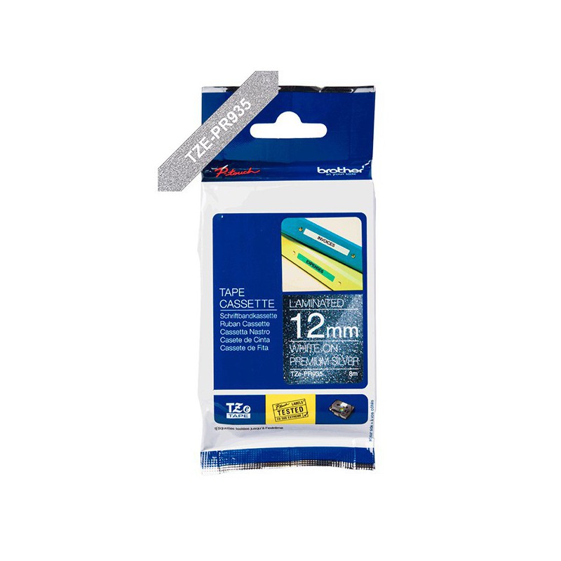 CINTA BROTHER ORIG.TZEPR935 PLATA PREMIUM/BLANCO 12MM