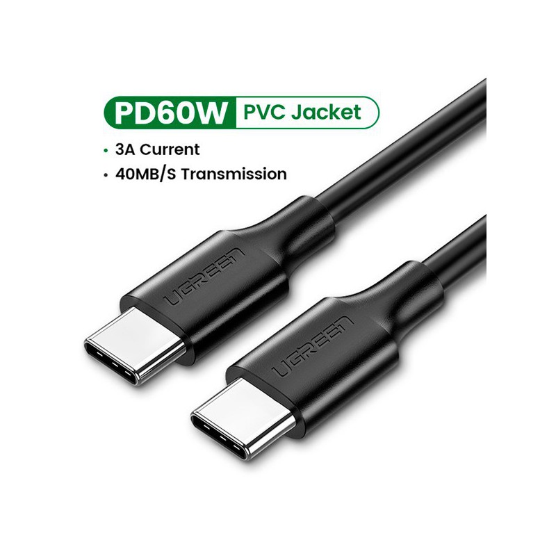 CABLE UGREEN USB TIPO C 3A-2M-CARGA RAP.QC NEGRO