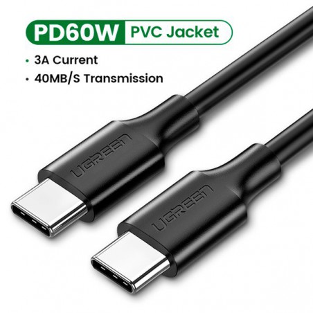 CABLE UGREEN USB TIPO C 3A-2M-CARGA RAP.QC NEGRO