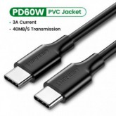 CABLE UGREEN USB TIPO C 3A-2M-CARGA RAP.QC NEGRO