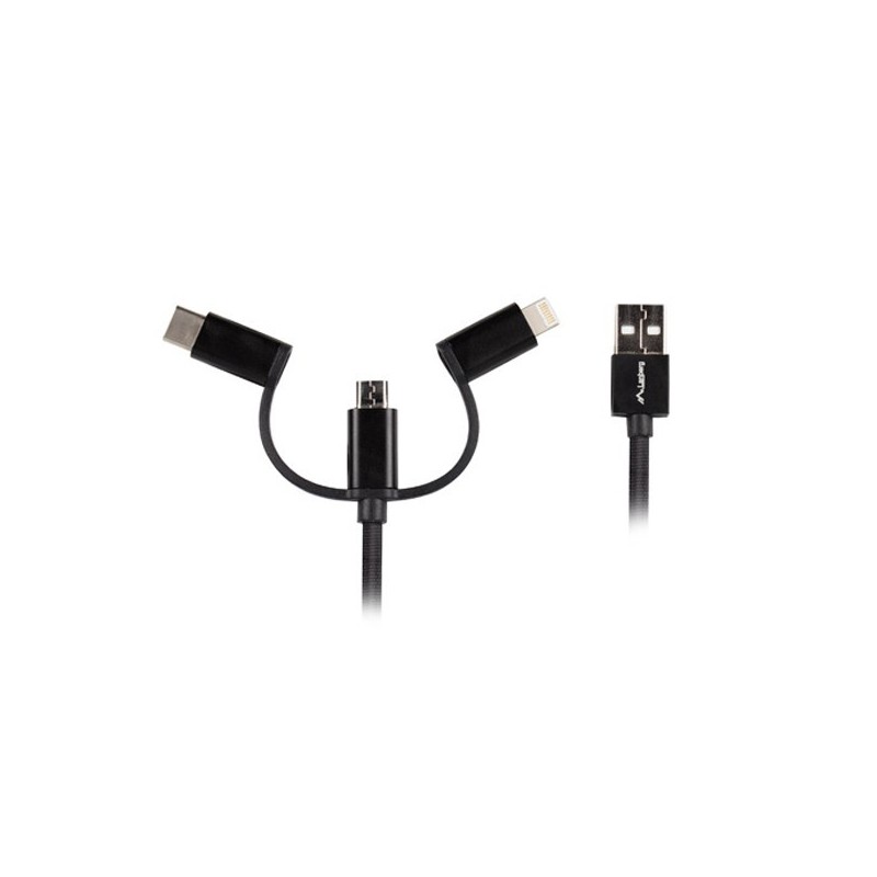 CABLE LANDBERG USB A TIPO-C /MICROUSB/ LIGHTNING 1.8 NEGRO
