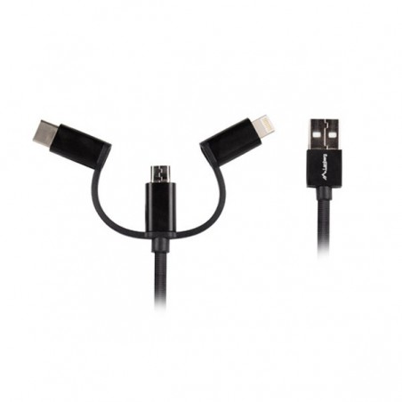 CABLE LANDBERG USB A TIPO-C /MICROUSB/ LIGHTNING 1.8 NEGRO