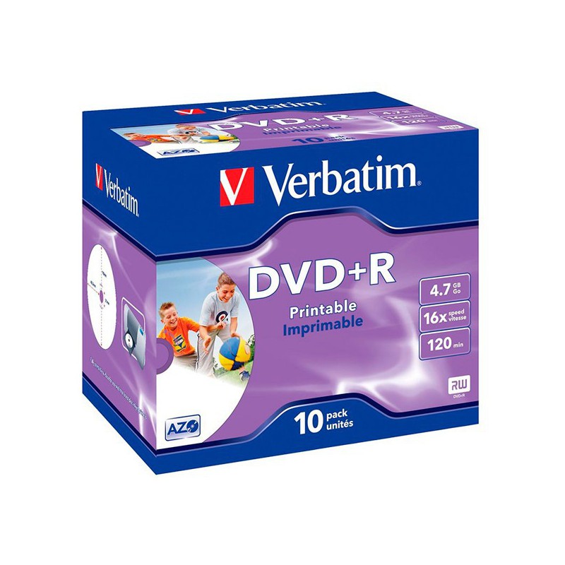 DVD+R VERBATIM   JEWEL CASE WIDE PRINTABLE 10UDS