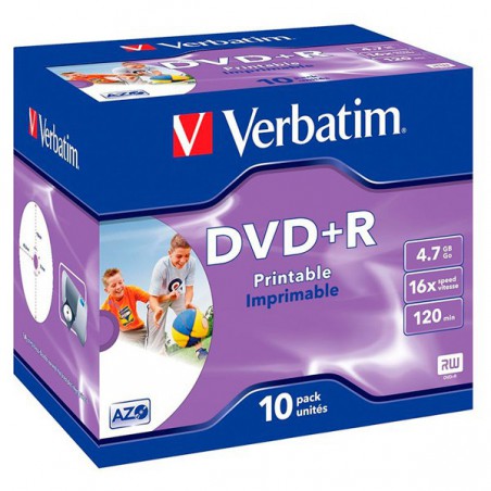 DVD+R VERBATIM   JEWEL CASE WIDE PRINTABLE 10UDS