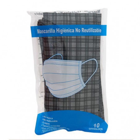 MASCARILLAS HIGIENICAS ADULTOS CUADROS NEGRO/BLANCO PAQ10UND