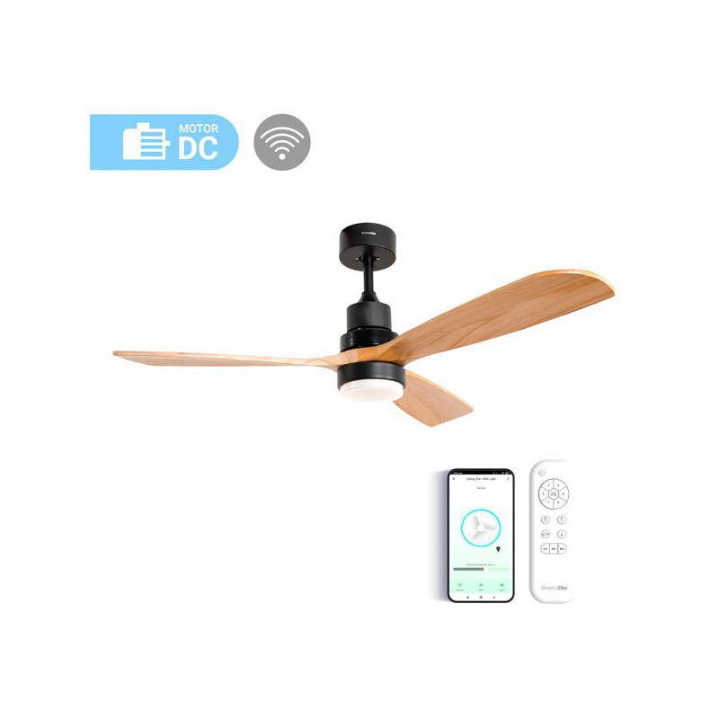 VENTILADOR DE TECHO ALM 4056 MADERA Y BASE NEGRA SILENCIOSO