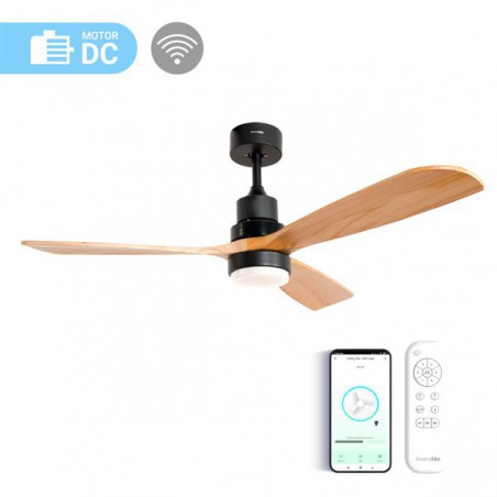 VENTILADOR DE TECHO ALM 4056 MADERA Y BASE NEGRA SILENCIOSO