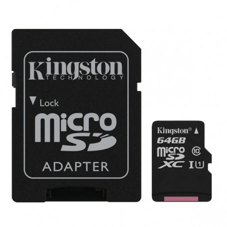 MICRO SDHC KINGSTON 64GB C/ADAPT.SD CL10