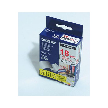 CINTA BROTHER ORIG.TZ242 BLANCO/ROJO  18MM