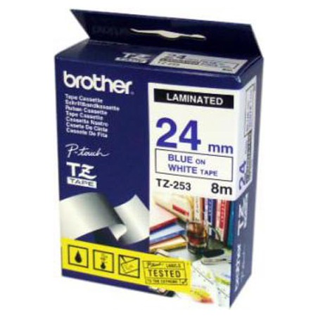 CINTA BROTHER ORIG.TZ253/E BLANCO/AZUL  24MM