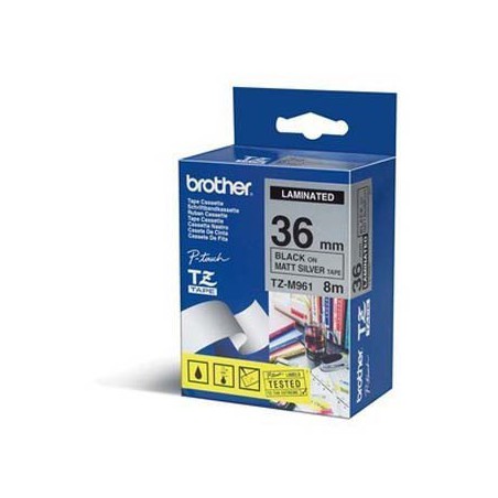 CINTA BROTHER ORIG.TZM961/E PLATA MATE/NEGRO 36MM