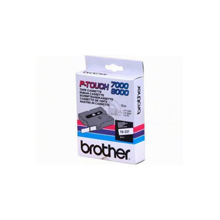 CINTA BROTHER ORIG. TX221 9MM BLANCO/NEGRO*
