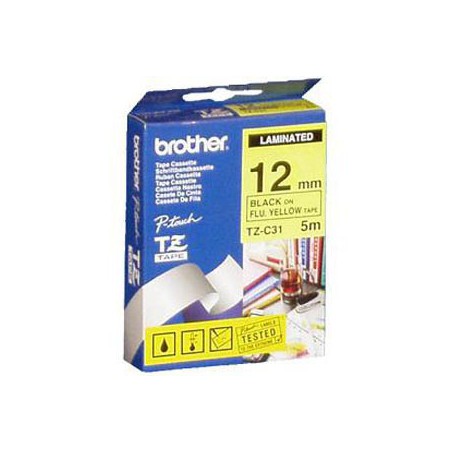 CINTA BROTHER ORIG.TZC31/E AMAR./FLUOR./NEGRO 12MM