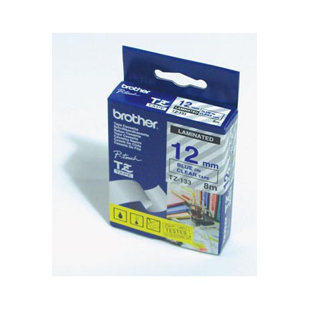 CINTA BROTHER ORIG.TZ133/E TRANSPAR./AZUL  12MM