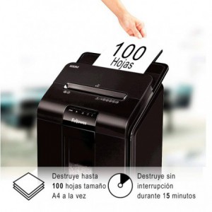 DESTRUCTORA FELLOWES AUTOMAX 100M MICROCORTE 4X10 NEGRA