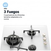 ENCIMERA CRISTAL GAS MAIA W-PLUS 3 FUEGOS DESIGN BLANCA