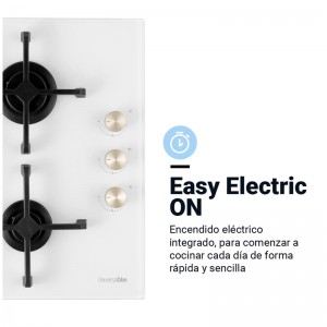 ENCIMERA CRISTAL GAS MAIA W-PLUS 3 FUEGOS DESIGN BLANCA