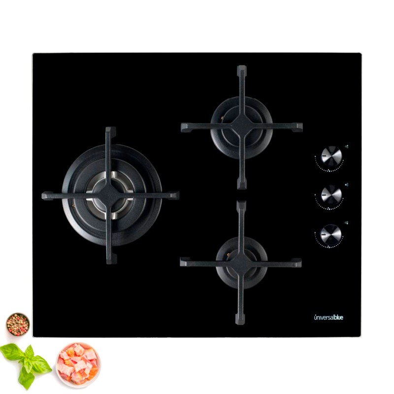 ENCIMERA DE GAS MAIA B-PLUS 5062 3 FUEGOS CRISTAL NEGRO