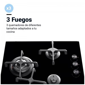 ENCIMERA DE GAS MAIA B-PLUS 5062 3 FUEGOS CRISTAL NEGRO