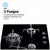 ENCIMERA DE GAS MAIA B-PLUS 5062 3 FUEGOS CRISTAL NEGRO