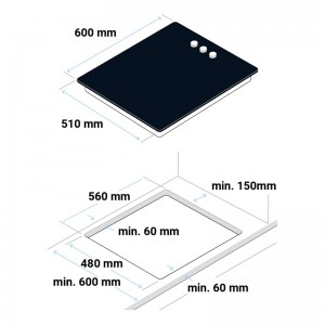 ENCIMERA DE GAS MAIA B-PLUS 5062 3 FUEGOS CRISTAL NEGRO