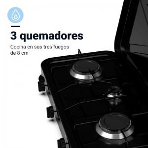 PLACA GAS PORTÁTIL FLAVOURMY 3 FUEGOS COLOR NEGRO