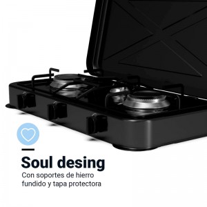 PLACA GAS PORTÁTIL FLAVOURMY 3 FUEGOS COLOR NEGRO