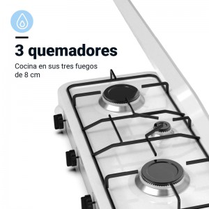 PLACA GAS PORTÁTIL FLAVOURMY 3 FUEGOS COLOR BLANCA