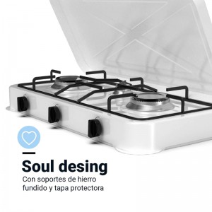 PLACA GAS PORTÁTIL FLAVOURMY 3 FUEGOS COLOR BLANCA