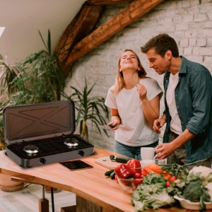 PLACA GAS PORTÁTIL FLAVOURMY 2 FUEGOS COLOR NEGRA