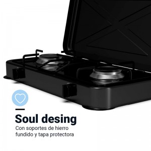 PLACA GAS PORTÁTIL FLAVOURMY 2 FUEGOS COLOR NEGRA