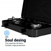 PLACA GAS PORTÁTIL FLAVOURMY 2 FUEGOS COLOR NEGRA