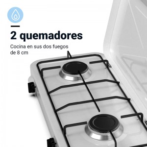 PLACA GAS PORTÁTIL FLAVOURMY 2 FUEGOS COLOR BLANCA