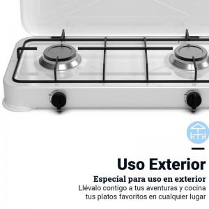 PLACA GAS PORTÁTIL FLAVOURMY 2 FUEGOS COLOR BLANCA