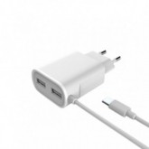 CARGADOR PARED 3GO MICROUSB+2 PUERTOS 5V 2A 1,5M