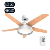 VENTILADOR TECHO BASE BLANCA Y 5 ASPAS EN MADERA 132 CM. 35W