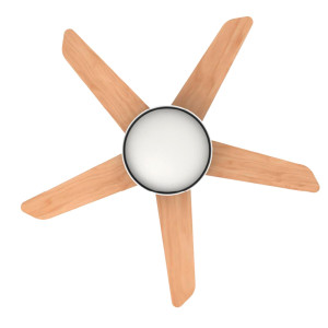 VENTILADOR TECHO BASE BLANCA Y 5 ASPAS EN MADERA 132 CM. 35W