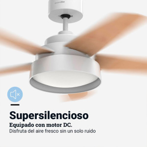 VENTILADOR TECHO BASE BLANCA Y 5 ASPAS EN MADERA 132 CM. 35W