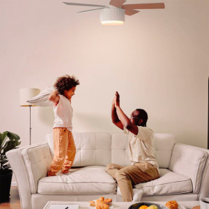 VENTILADOR TECHO BASE BLANCA 5 ASPAS EN MADERA 107 CM. 35W