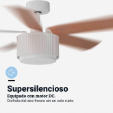 VENTILADOR TECHO BASE BLANCA 5 ASPAS EN MADERA 107 CM. 35W